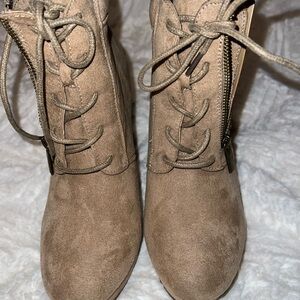 JustFab Taupe Lace-Up Boots